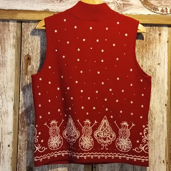 Christmas Red Vest Merino WoolEmbroidered Winter Festive Medium - Picture 7 of 13
